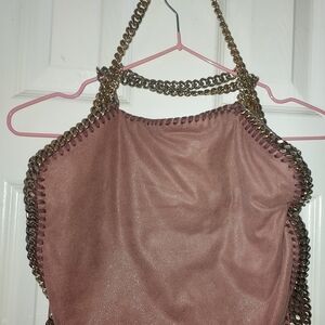 Stella McCartney Dusty Rose Falabella Chain Shoulder Bag with Gold Chains